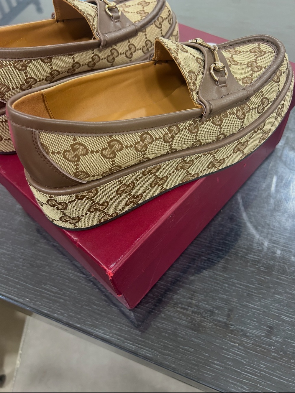 Gucci Brown/Beige GG Canvas Horsebit Slip-On Loafers